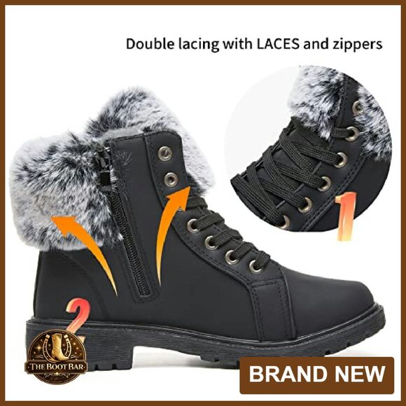 Women's Winter Snow Boots Fur Lined Waterproof Ankle Booties - Picture 4 of 8